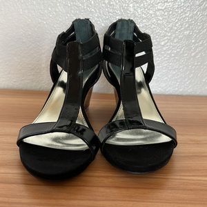 Black Alfani Zip Wedge Heels Patent Leather